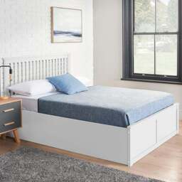 Home Treats Double White Wooden Ottoman Bed with Mattress - Wilko