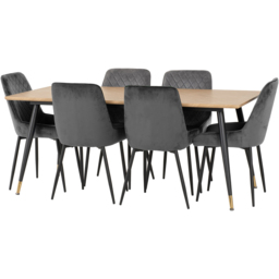 Seconique Hamilton Avery Oak Effect Velvet 6 Seater Dining Table Set Grey - Multi - Wilko - thumbnail 4