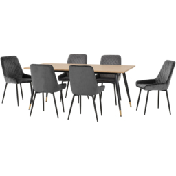 Seconique Hamilton Avery Oak Effect Velvet 6 Seater Dining Table Set Grey - Multi - Wilko - thumbnail 3