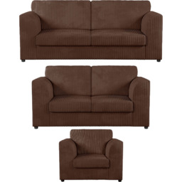 Luxor 6 Seater Chocolate Jumbo Cord Full Back Sofa Suite - Brown - Wilko - thumbnail 3