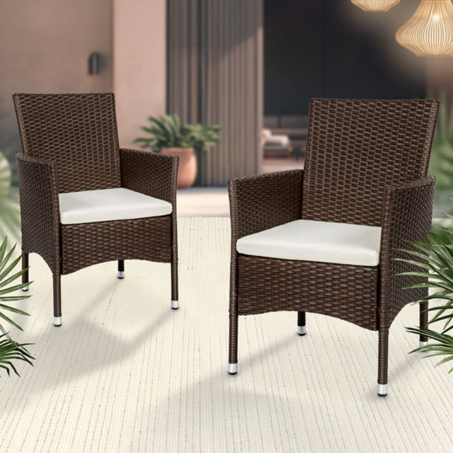 tectake Nantes Set of 2 Brown and Beige Polyrattan Garden Chair - Size: 85 x 57 x 59cm - Wilko - image 1