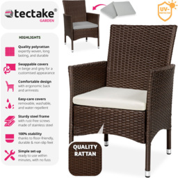 tectake Nantes Set of 2 Brown and Beige Polyrattan Garden Chair - Size: 85 x 57 x 59cm - Wilko - thumbnail 7