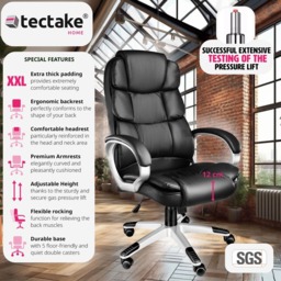 tectake Jonas Black Height Adjustable Padded Office Chair - Wilko - thumbnail 7