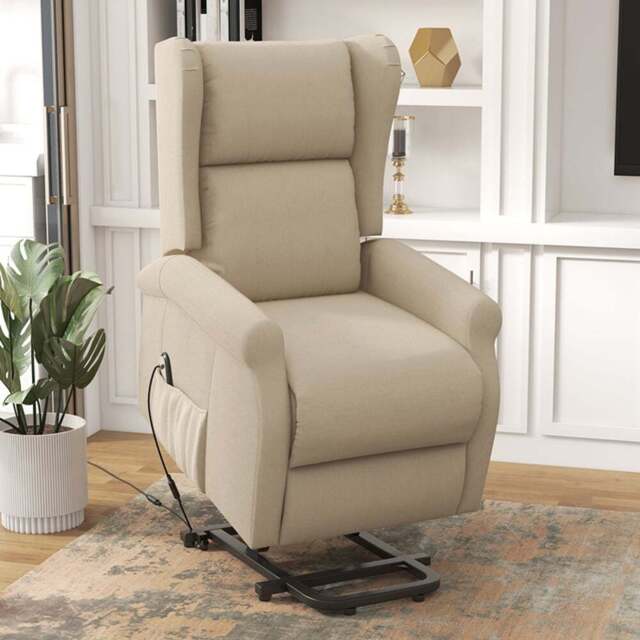 HOMCOM Beige Fabric Power Lift Recliner Chair with Remote - Size: Single - White - Wilko - image 1