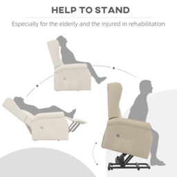 HOMCOM Beige Fabric Power Lift Recliner Chair with Remote - Size: Single - White - Wilko - thumbnail 7