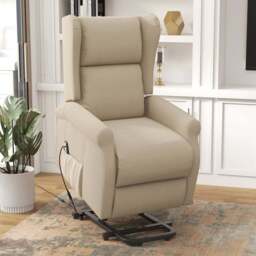 HOMCOM Beige Fabric Power Lift Recliner Chair with Remote - Size: Single - White - Wilko
