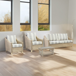 Desser Furniture Dijon 5 Seater Natural Wash Athena Stripe Sofa Set - Cream - Wilko