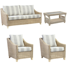Desser Furniture Dijon 5 Seater Natural Wash Athena Stripe Sofa Set - Cream - Wilko - thumbnail 3