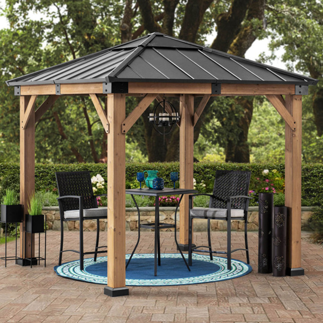 Sunjoy Rapi 2.73 x 2.73m Anthracite Cedar Wood Gazebo - Black - Wilko - image 1