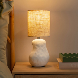 ValueLights Mae Natural Linen Shade White Abstract Sandblast Ceramic LED Table Lamp - Size: 30.5 x 12 x 12cm - Wilko - thumbnail 3