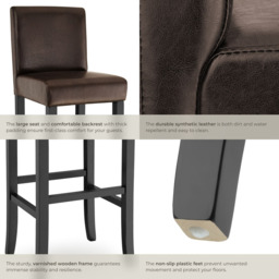 Tectake Brown Leather Padded Bar Stool Set of 4 - Size: 107 x 40 x 41cm - Wilko - thumbnail 6
