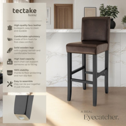 Tectake Brown Leather Padded Bar Stool Set of 4 - Size: 107 x 40 x 41cm - Wilko - thumbnail 7