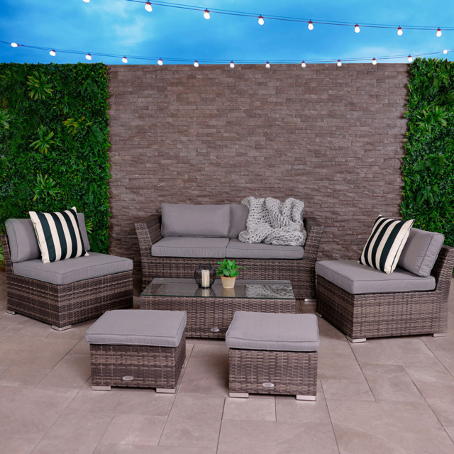 Charles Bentley St Tropez 6 Seater Rattan Effect Lounge Set - Grey - Wilko - image 1