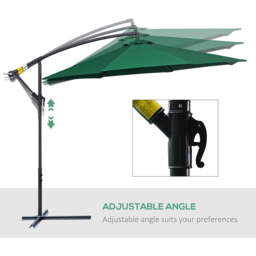 Outsunny Green Crank Handle Cantilever Parasol with Cross Base 3m - Wilko - thumbnail 6