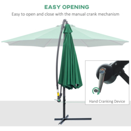 Outsunny Green Crank Handle Cantilever Parasol with Cross Base 3m - Wilko - thumbnail 5