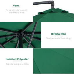 Outsunny Green Crank Handle Cantilever Parasol with Cross Base 3m - Wilko - thumbnail 7