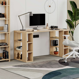 Decortie Colmar 6 Shelf Modern Desk with Bookshelf Oak - Cream - Wilko - thumbnail 5
