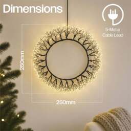 Xmas Haus Black 800 Warm White Micro LED Christmas Wreath 25cm - Wilko - thumbnail 7