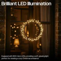 Xmas Haus Black 800 Warm White Micro LED Christmas Wreath 25cm - Wilko - thumbnail 6
