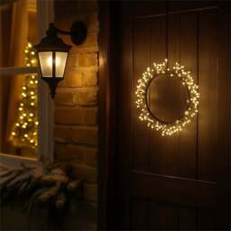 Xmas Haus Black 800 Warm White Micro LED Christmas Wreath 25cm - Wilko - thumbnail 4