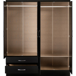 Seconique Nevada 4 Door 2 Drawer Black Gloss Mirror Wardrobe - Size: 4 Door, 2 Drawer - Wilko - thumbnail 4
