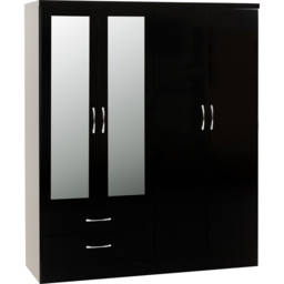 Seconique Nevada 4 Door 2 Drawer Black Gloss Mirror Wardrobe - Size: 4 Door, 2 Drawer - Wilko - thumbnail 5