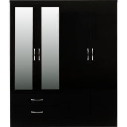 Seconique Nevada 4 Door 2 Drawer Black Gloss Mirror Wardrobe - Size: 4 Door, 2 Drawer - Wilko - thumbnail 3