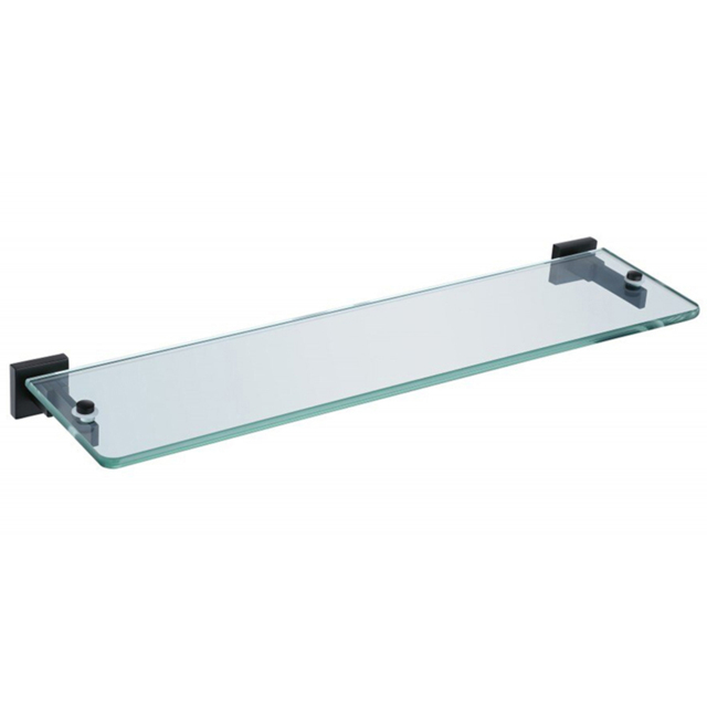 Nes Home Single Shelf Clear Glass Bathroom Rack with Matte Black Brackets - Size: 3.8 x 53 x 14cm - Wilko - image 1