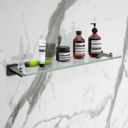 Nes Home Single Shelf Clear Glass Bathroom Rack with Matte Black Brackets - Size: 3.8 x 53 x 14cm - Wilko - thumbnail 3