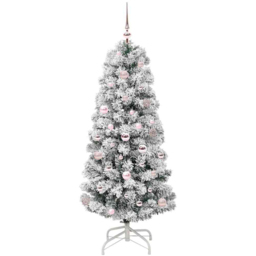 vidaXL Pre-Lit Warm White LED and Pink Baubles Snow Flocked Artificial Christmas Tree 4.9ft - Green - Wilko
