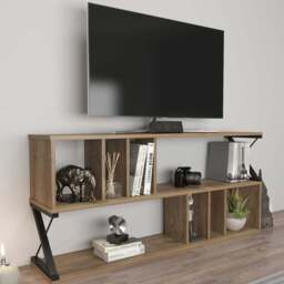 Decorotika Termas 8 Shelf Walnut and Black TV Unit - Size: 64.4 x 140 x 29.5cm - Multi - Wilko - thumbnail 1