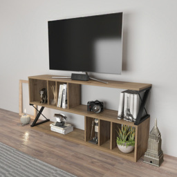 Decorotika Termas 8 Shelf Walnut and Black TV Unit - Size: 64.4 x 140 x 29.5cm - Multi - Wilko - thumbnail 6