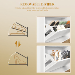 HOMCOM 2 Flip Drawer Single Shelf Narrow Shoe Storage Cabinet - Size: 110 x 24 x 80cm - White - Wilko - thumbnail 7