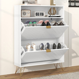 HOMCOM 2 Flip Drawer Single Shelf Narrow Shoe Storage Cabinet - Size: 110 x 24 x 80cm - White - Wilko