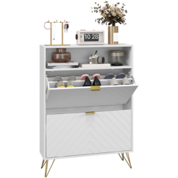 HOMCOM 2 Flip Drawer Single Shelf Narrow Shoe Storage Cabinet - Size: 110 x 24 x 80cm - White - Wilko - thumbnail 3