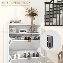 HOMCOM 2 Flip Drawer Single Shelf Narrow Shoe Storage Cabinet - Size: 110 x 24 x 80cm - White - Wilko - thumbnail 4
