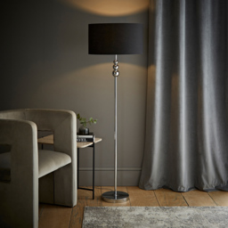 ValueLights Marissa Black Fabric Drum Shade LED Floor Lamp - Size: 145 x 45 x 45cm - Silver - Wilko - thumbnail 3