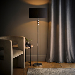 ValueLights Marissa Black Fabric Drum Shade LED Floor Lamp - Size: 145 x 45 x 45cm - Silver - Wilko - thumbnail 7