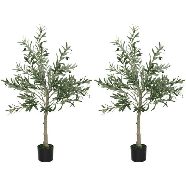 HOMCOM Silk Olive Tree Artificial Plant Pot 120cm 2 Pack - Size: 19 x 19 x 80cm - Green - Wilko - image 1