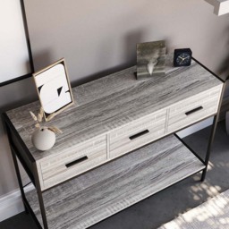 Vida Designs Brooklyn Grey 3-Drawer Industrial Console Table with Shelf - Size: 34cm x 100 x 74cm - Wilko - thumbnail 4