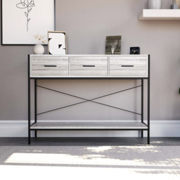 Vida Designs Brooklyn Grey 3-Drawer Industrial Console Table with Shelf - Size: 34cm x 100 x 74cm - Wilko - thumbnail 7