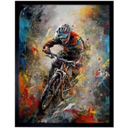 Artery8 Mountain Biker Paint Action Shot Framed Wall Art Print 30 x 41cm - Size: 43.3 x 33.3 x 1.5cm - Multi - Wilko - thumbnail 1