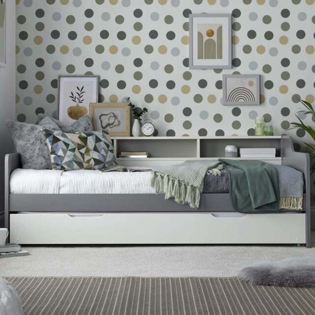 Bedmaster Tyler Grey and White Guest Bed and Trundle with Orthopaedic Mattresses - Size: Single - Wilko - image 1
