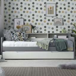 Bedmaster Tyler Grey and White Guest Bed and Trundle with Orthopaedic Mattresses - Size: Single - Wilko - thumbnail 1