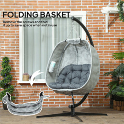 Outsunny Hanging Egg Chair with Stand and Folding Basket - Size: 180 x 90 x 126cm - Grey - Wilko - thumbnail 7