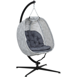Outsunny Hanging Egg Chair with Stand and Folding Basket - Size: 180 x 90 x 126cm - Grey - Wilko - thumbnail 3