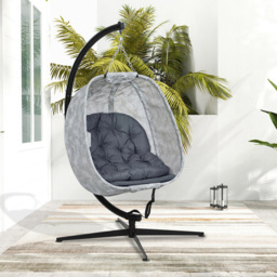 Outsunny Hanging Egg Chair with Stand and Folding Basket - Size: 180 x 90 x 126cm - Grey - Wilko - thumbnail 4