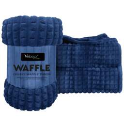Velosso Navy Waffle Plush Throw 127 x 152cm - Size: 127 x 152 x 1cm - Wilko