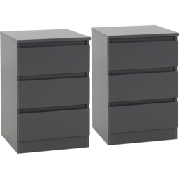 Seconique Malvern 3 Drawer Grey Bedside Table Set of 2 - Wilko - thumbnail 3