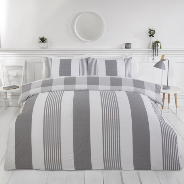 Rapport Home PH Chambray Single Grey Stripe Duvet Set - Silver - Wilko - image 1